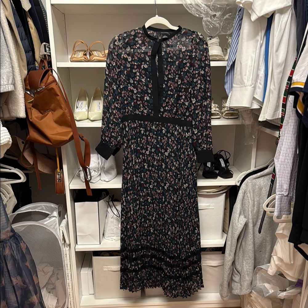 Club Monaco Black Floral Long Sleeve Dress